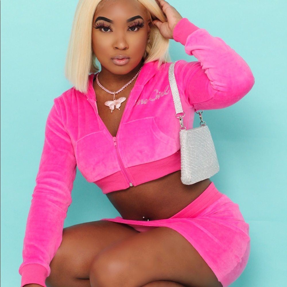 2 piece pink velvet set